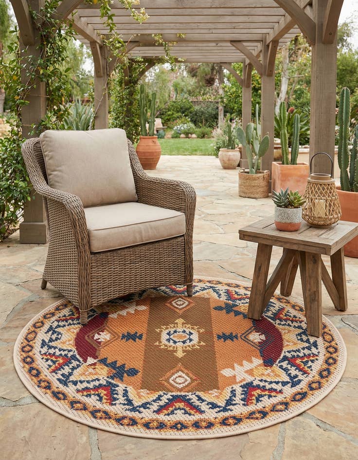 Detail image of 4' x 4' Easy-Clean Baja Indoor / Outdoor Round Rug