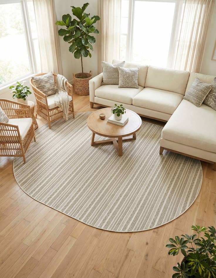 Detail image of 7' 10 x 10' Easy-Clean Striped Indoor / Outdoor Oval Rug