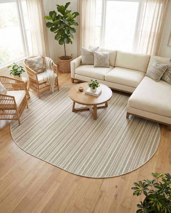 7' 10 x 10' Easy-Clean Striped Indoor / Outdoor Oval Rug