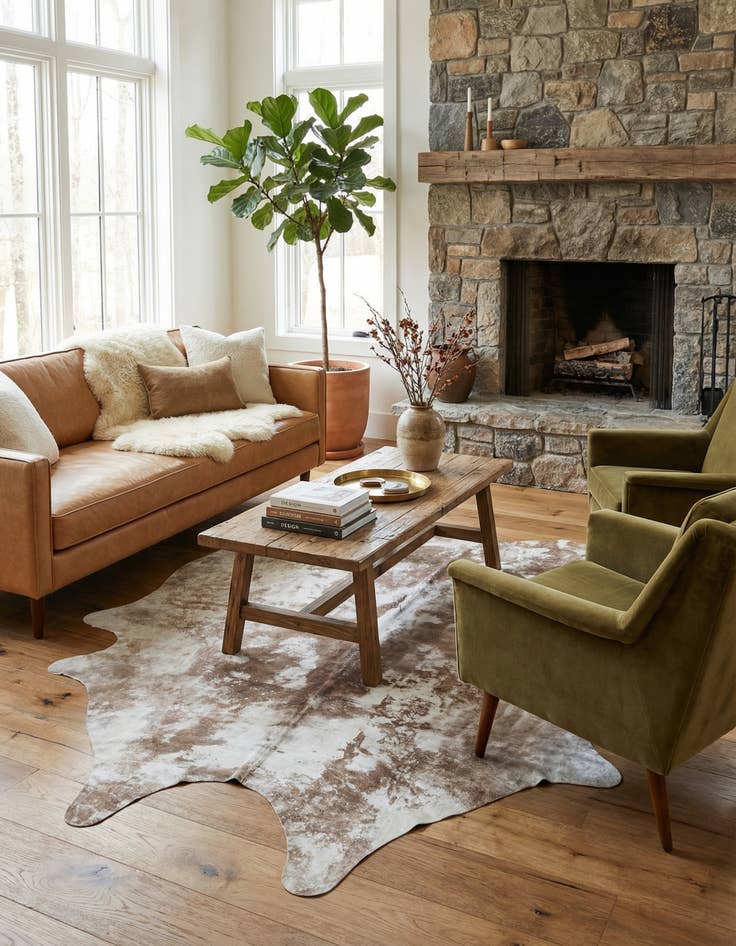 Detail image of 5' 2 x 5' 10 Cowhide Leather Rug