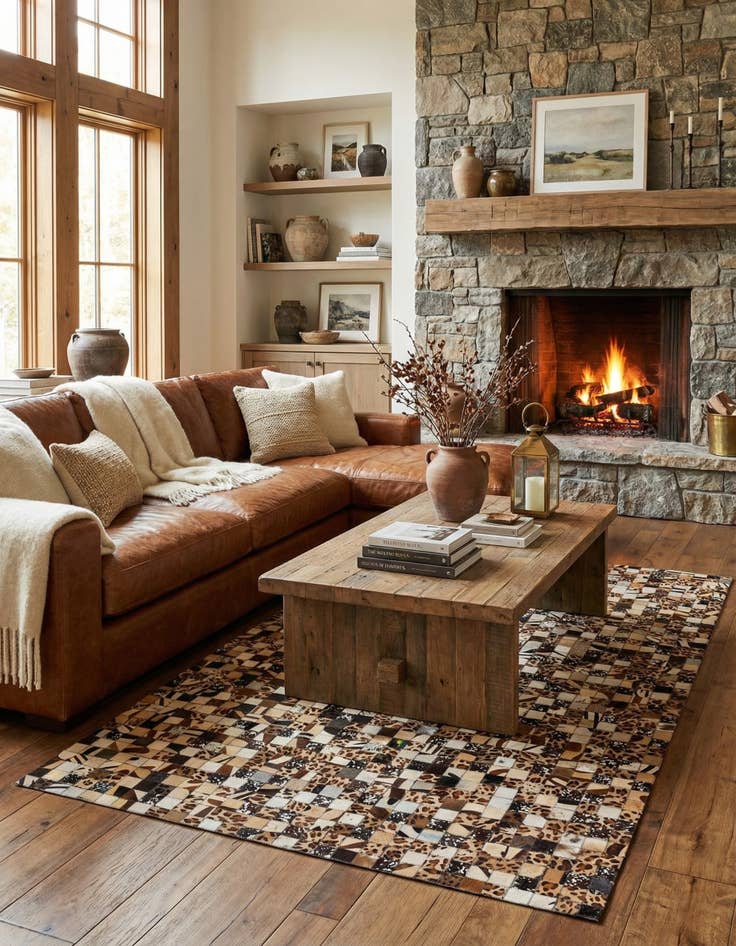 Detail image of 5' 1 x 8' 1 Cowhide Leather Rug