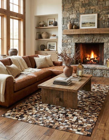 5' 1 x 8' 1 Cowhide Leather Rug