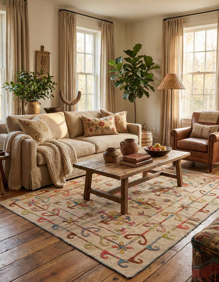 Detail image of 5' 9 x 7' 10  Hand Woven Kilim Suzani Wool Rug