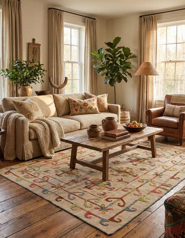5' 9 x 7' 10 Hand Woven Kilim Suzani Wool Rug