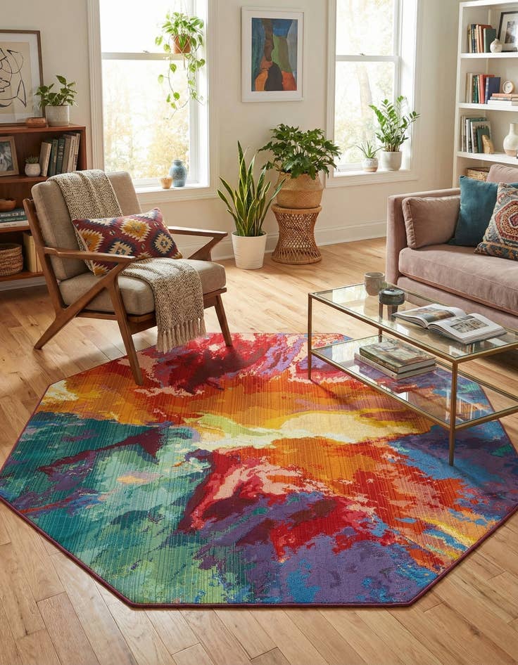 Detail image of 5' 3 x 5' 3  Washable Modern Indoor / Outdoor Octagon Rug