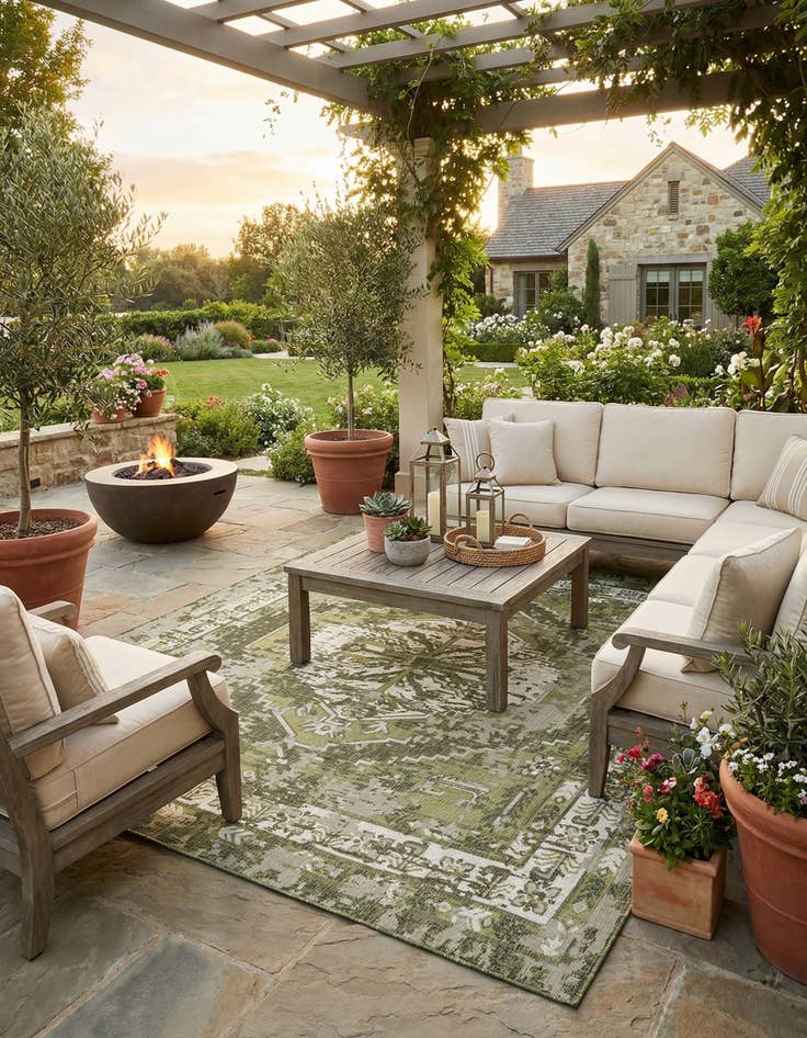 Detail image of 13' x 13'  Washable Traditional Indoor / Outdoor Square Rug