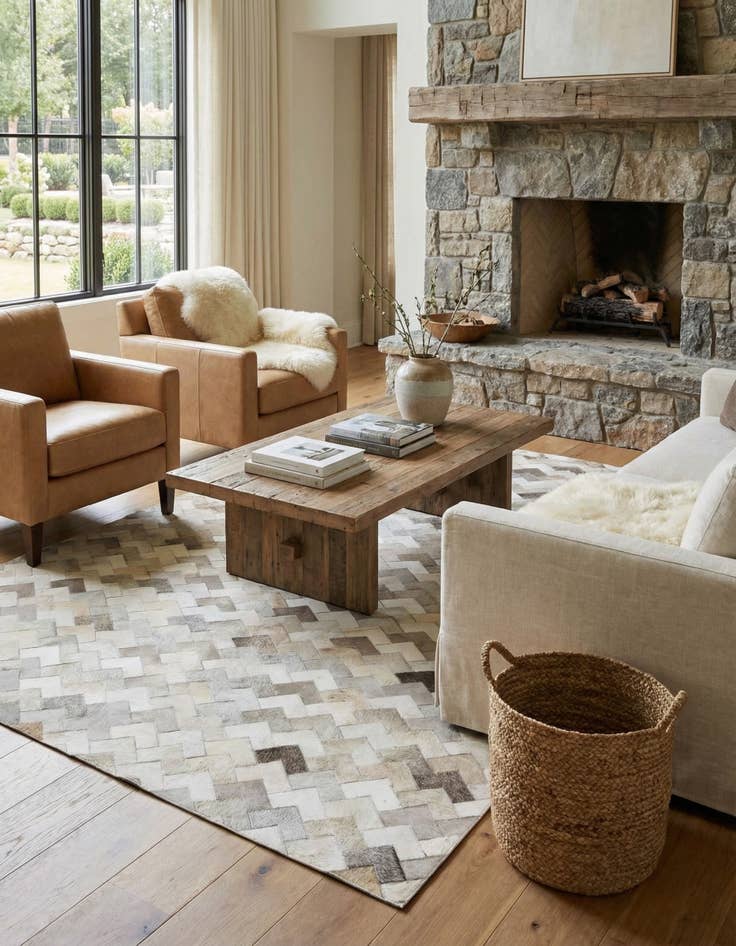 Detail image of  5' 3 x 8' 1 Cowhide - Patchwork Rug