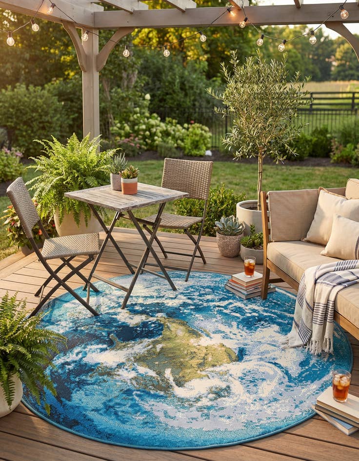 Detail image of 3' 3 x 3' 3  Washable Modern Indoor / Outdoor Round Rug