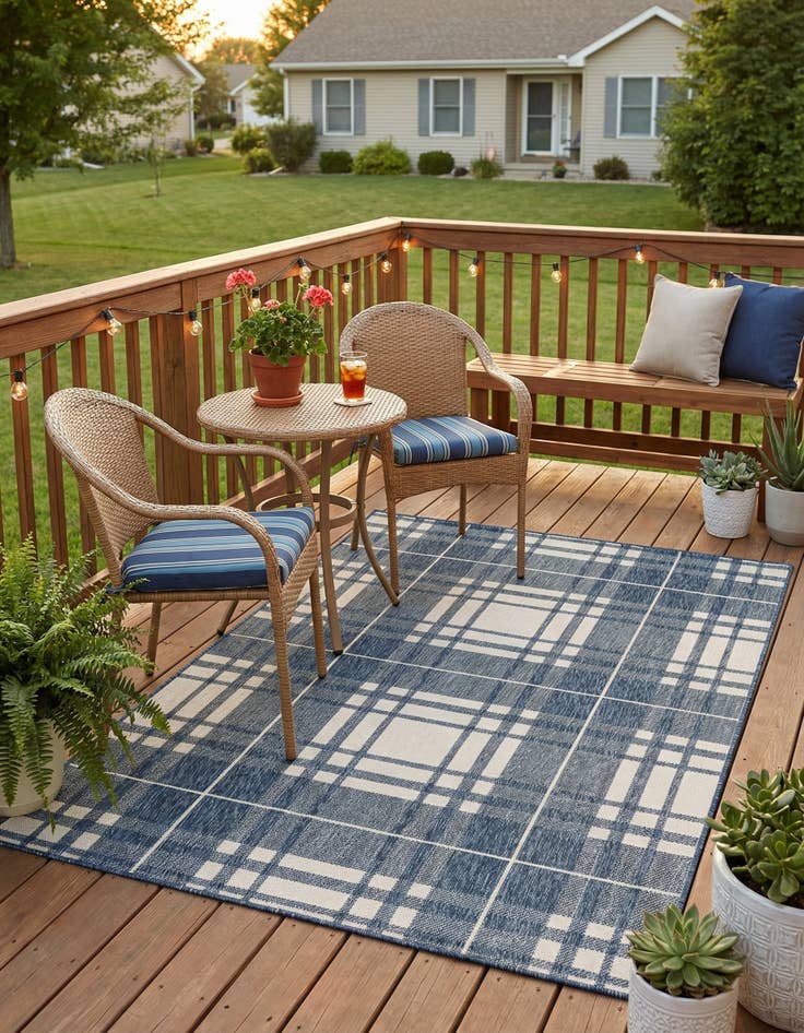 Detail image of 5' 3 x 8' Easy-Clean Checkered Indoor / Outdoor Rug