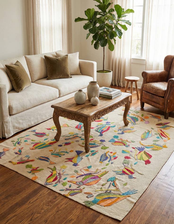 Detail image of 5' 2 x 6' 1  Hand Woven Kilim Suzani Wool Square Rug