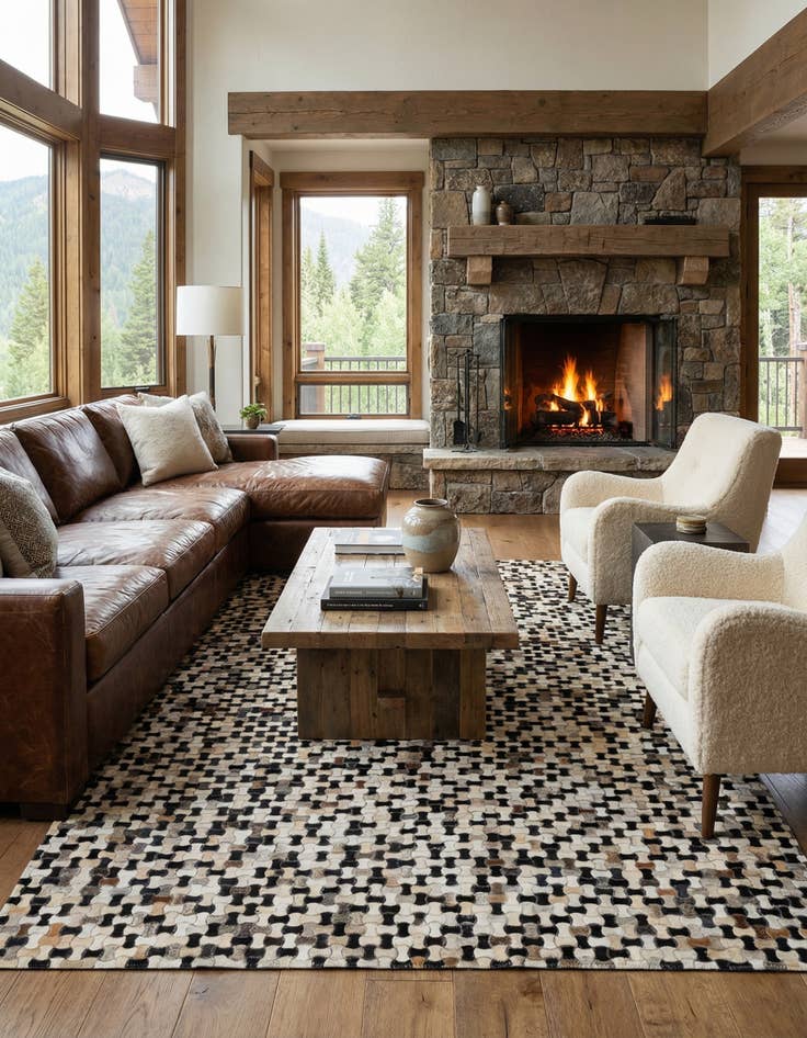 Detail image of  5' 1 x 8' Cowhide - Patchwork Rug