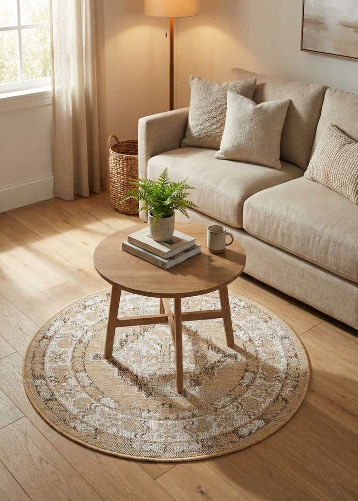3' x 3' Easy-Clean Traditional Indoor / Outdoor Round Rug