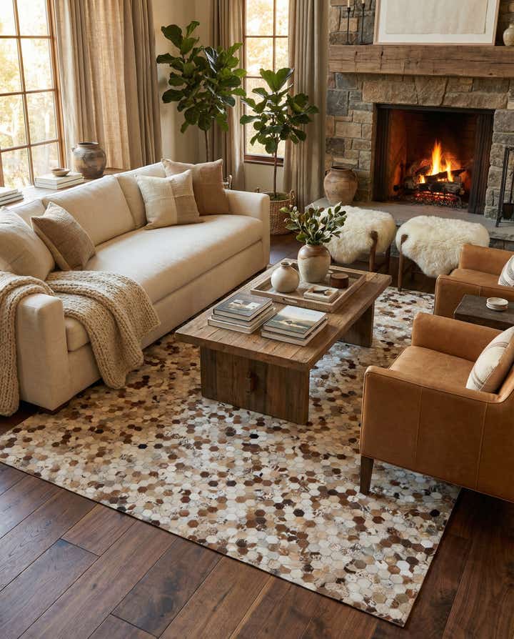 7' 10 x 9' 10 Cowhide Leather Rug