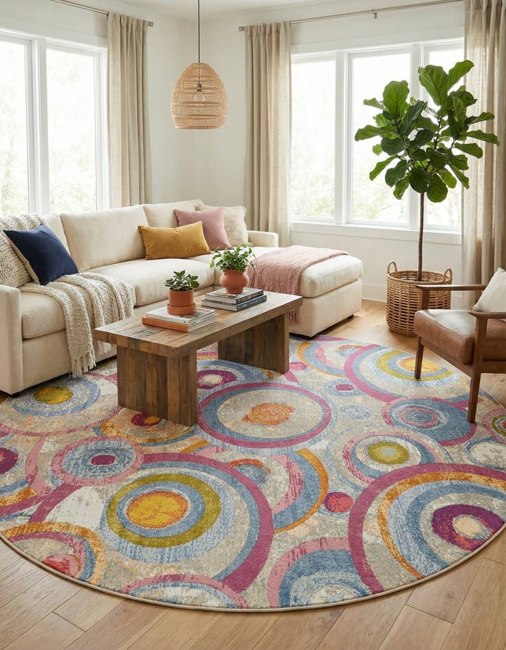 Detail image of 10' x 10' Easy-Clean Modern Indoor / Outdoor Round Rug