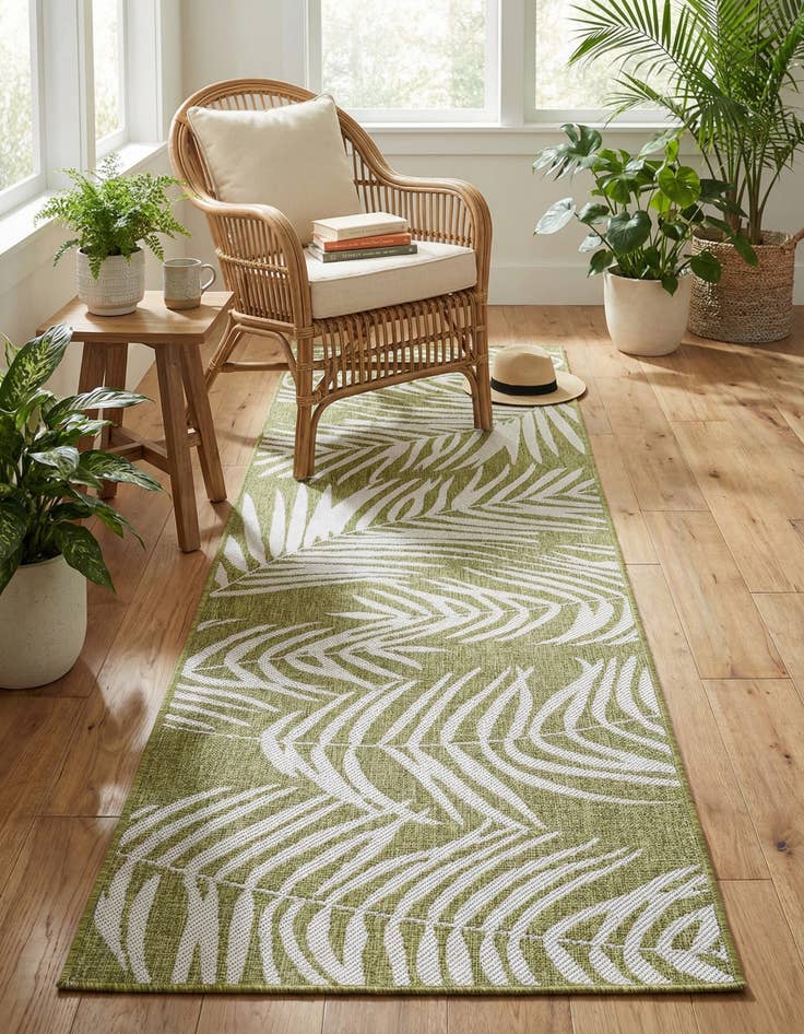 Detail image of  2' 7 x 10'  Washable Botanical Indoor / Outdoor Runner Rug