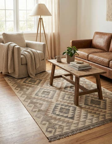 3' 6 x 5' 3 Hand Woven Kilim Maymana Wool Rug