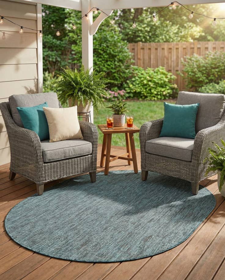 Detail image of 4' 1 x 6' 1 Easy-Clean Solid Indoor / Outdoor Oval Rug
