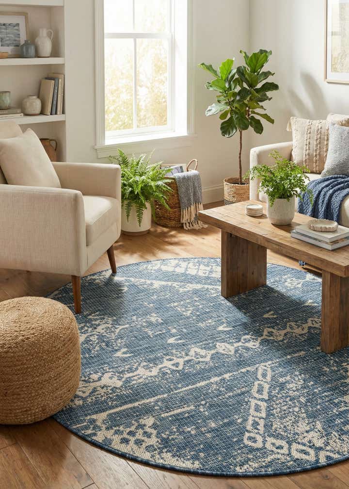 4' x 4' Easy-Clean Bohemian Indoor / Outdoor Round Rug