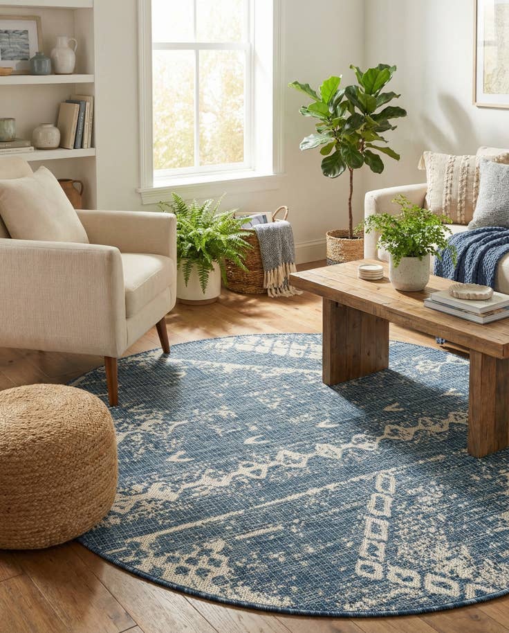 Detail image of 4' x 4' Easy-Clean Bohemian Indoor / Outdoor Round Rug