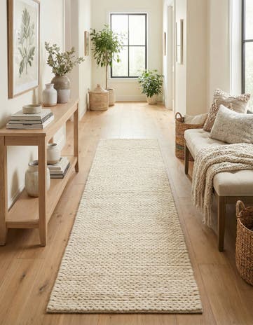 Ivory Hand Woven Lana New Zealand Wool Runner Rug