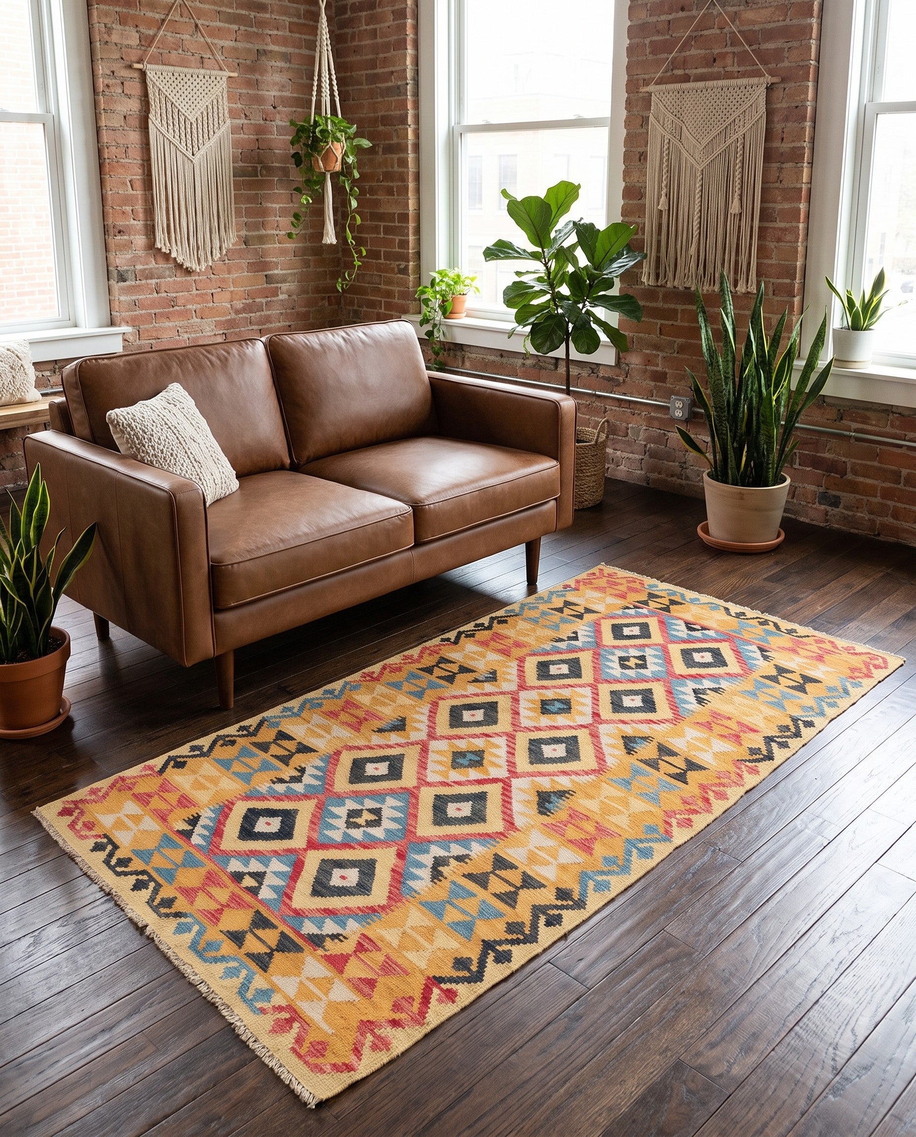 3' 5 x 6' 5 Hand Woven Kilim Maymana Wool Rug