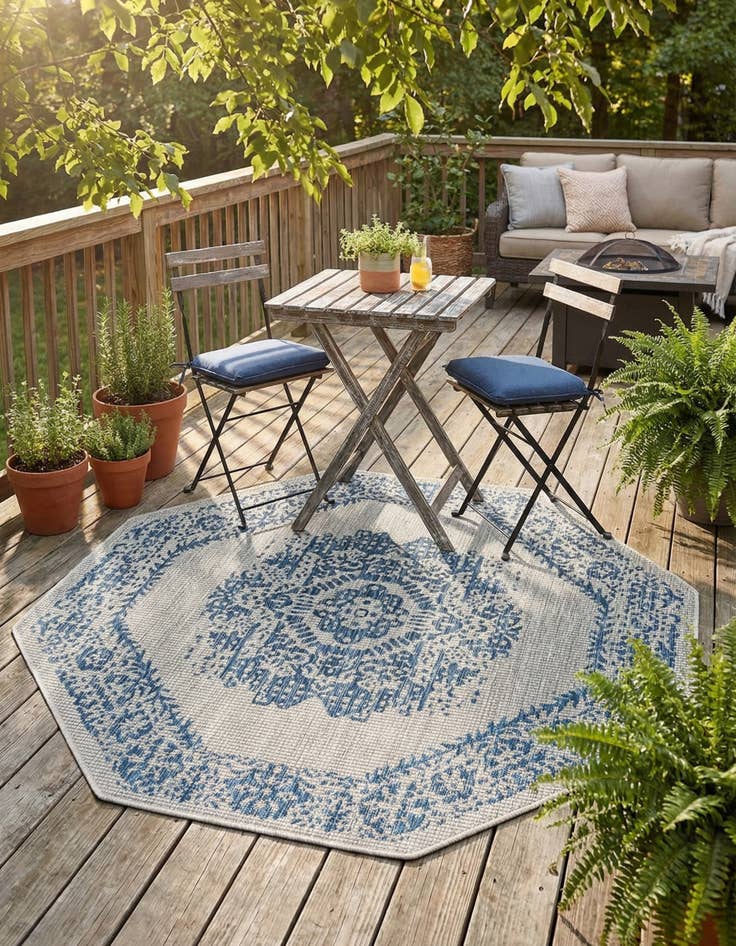 Detail image of 5' 3 x 5' 3 Easy-Clean Traditional Indoor / Outdoor Octagon Rug