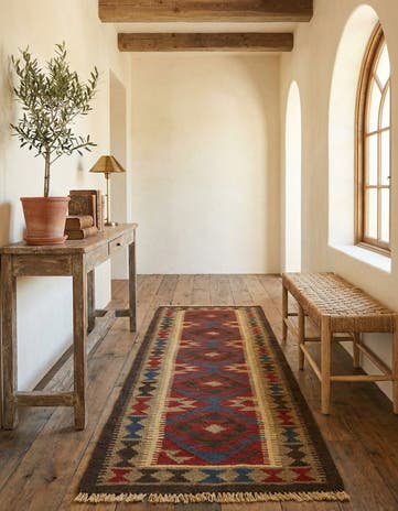 2' x 6' 5 Hand Woven Kilim Maymana Wool Runner Rug