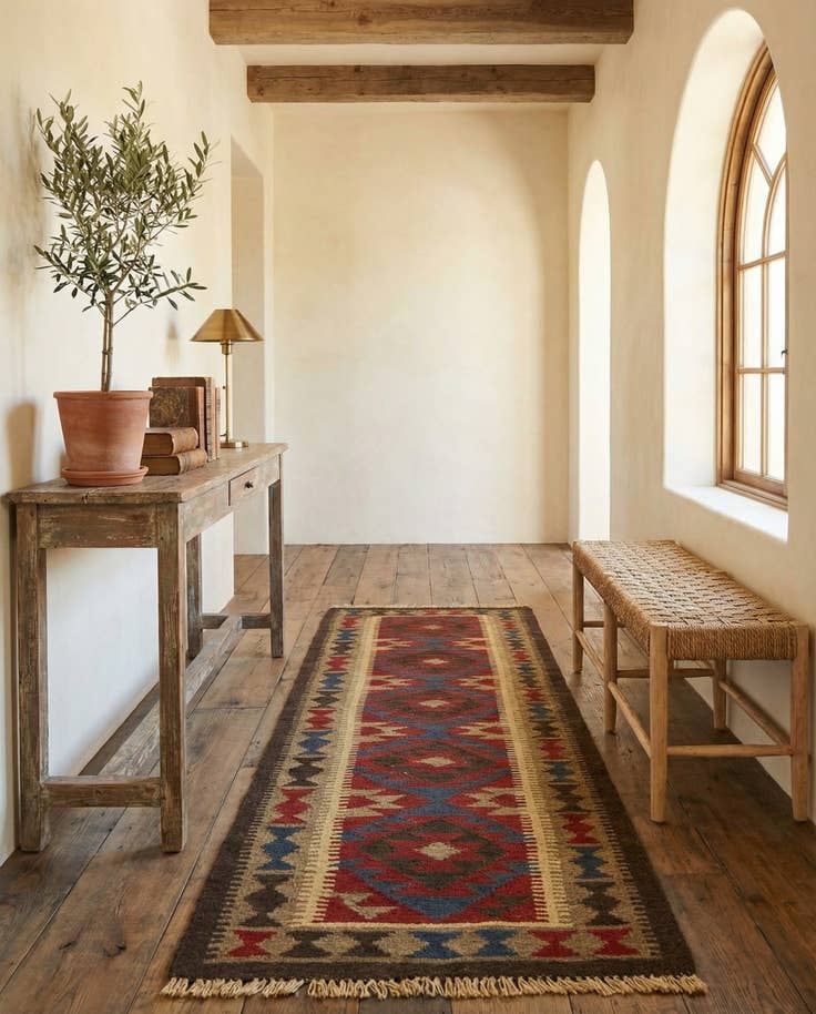 Detail image of 2' x 6' 5 Hand Woven Kilim Maymana Wool Runner Rug