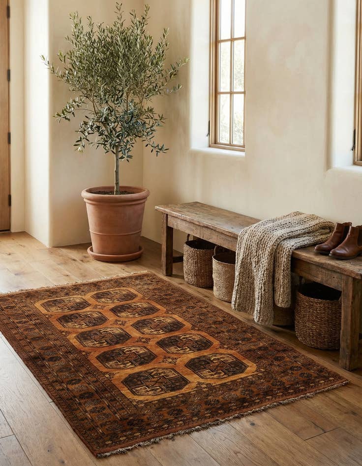 Detail image of 4' 5 x 6' 5  Hand Knotted Torkaman Persian Wool Rug