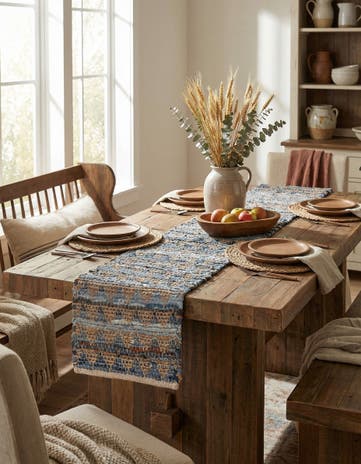 Navy Blue Hand Woven Chindi Jute Table Runner Rug