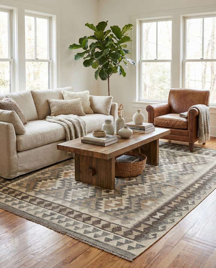 5' 1 x 6' 9 Hand Woven Kilim Maymana Wool Rug