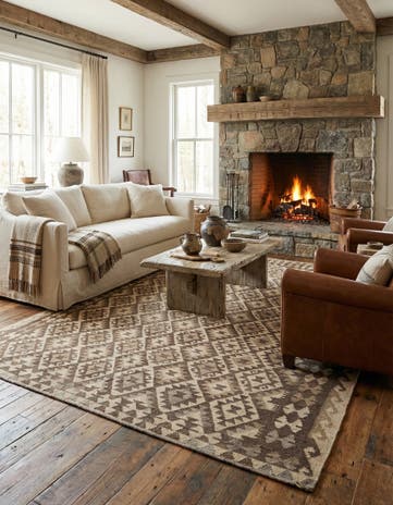 6' 11 x 9' 9 Hand Woven Kilim Maymana Wool Rug