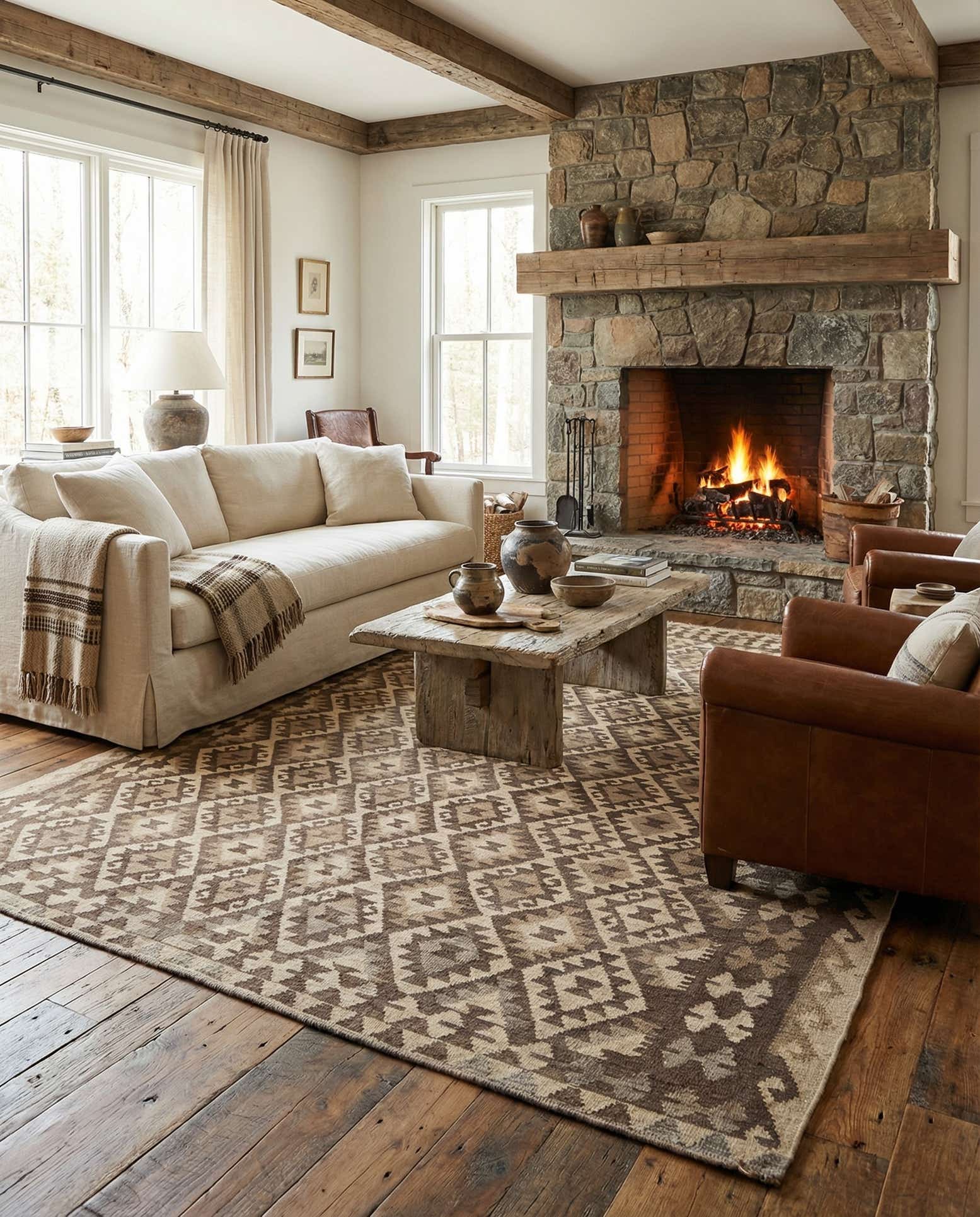 6' 11 x 9' 9 Hand Woven Kilim Maymana Wool Rug