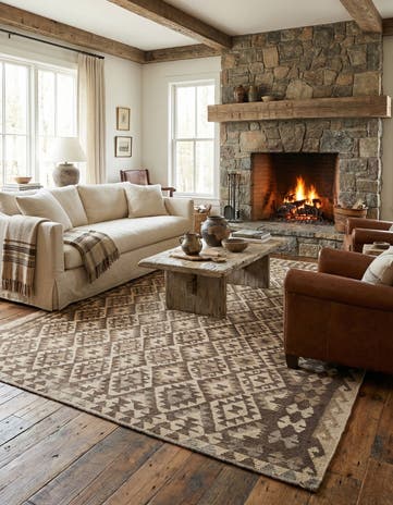 6' 11 x 9' 9 Hand Woven Kilim Maymana Wool Rug