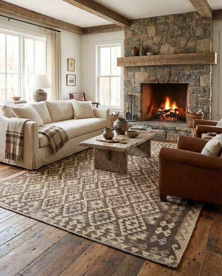 6' 11 x 9' 9 Hand Woven Kilim Maymana Wool Rug