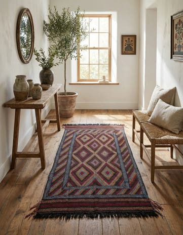 4' 3 x 8' 3 Hand Woven Kilim Fars Wool Runner Rug