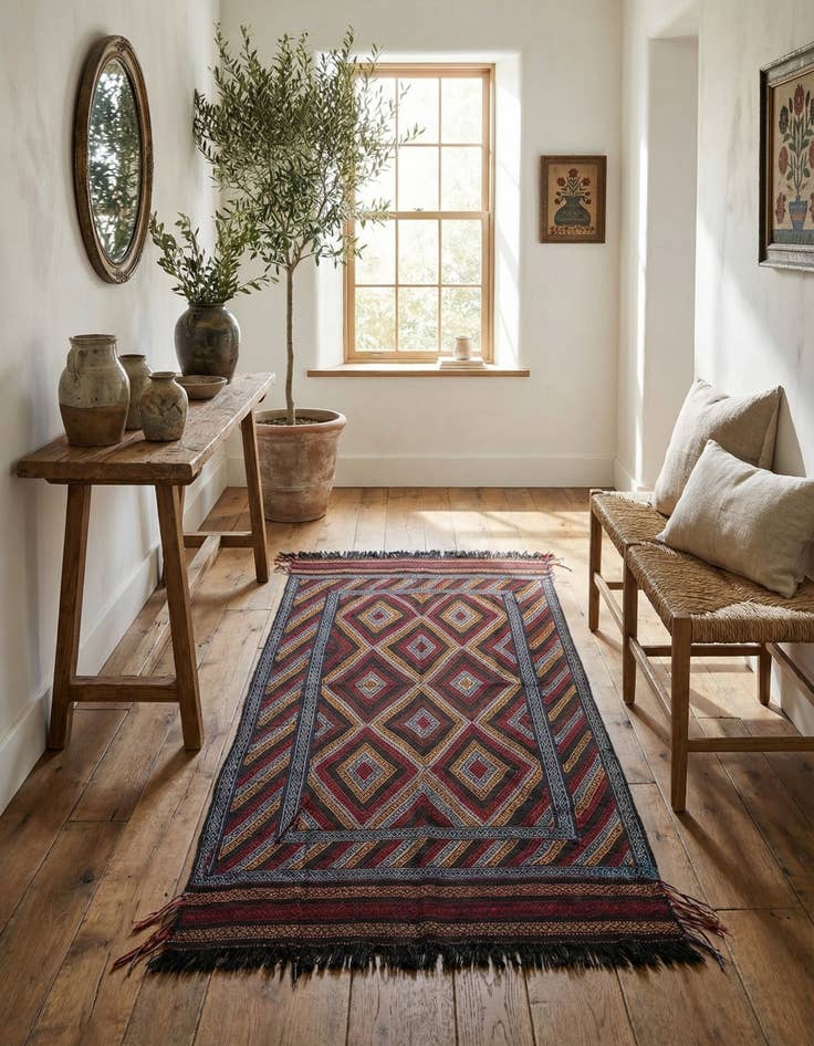 Detail image of  4' 3 x 8' 3  Hand Woven Kilim Fars Wool Runner Rug