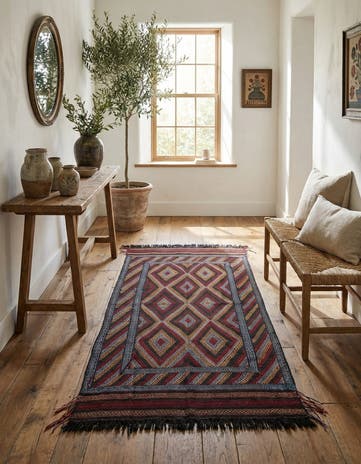4' 3 x 8' 3 Hand Woven Kilim Fars Wool Runner Rug