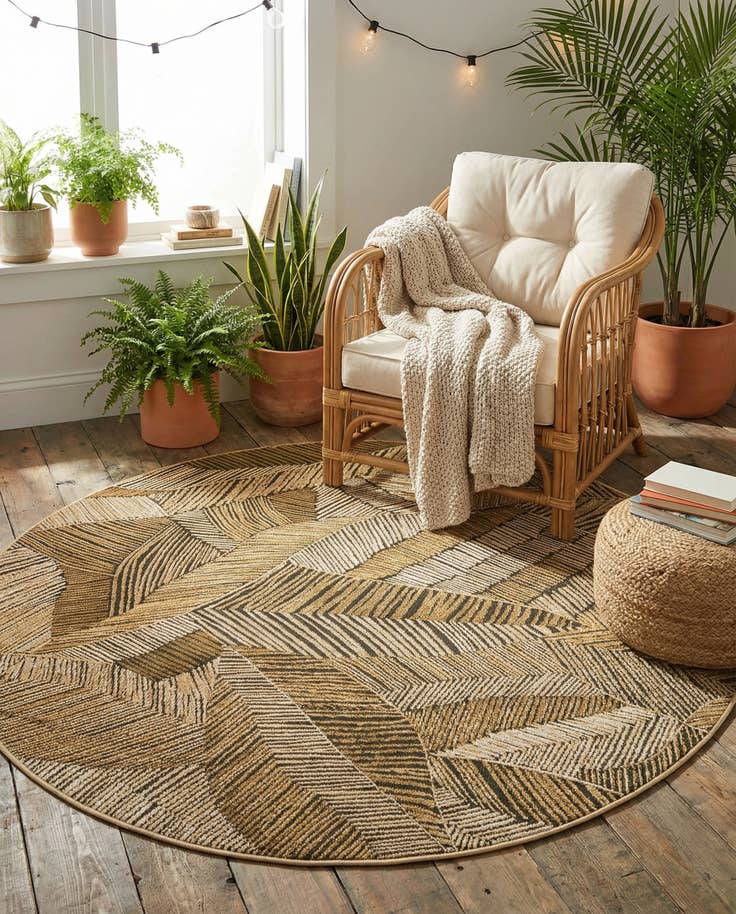 Detail image of 155cm x 155cm Fácil de limpiar Botanical Alfombra Comprar todos los estilos redondo