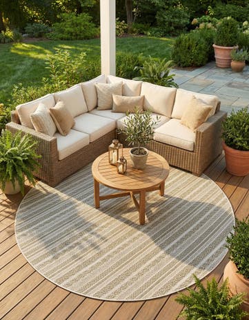 7' 10 x 7' 10 Easy-Clean Ribbon Indoor / Outdoor Round Rug