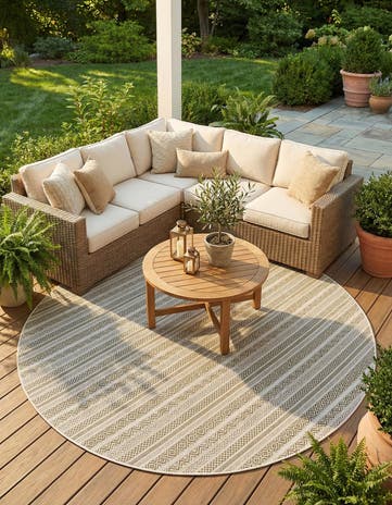 7' 10 x 7' 10 Easy-Clean Ribbon Indoor / Outdoor Round Rug