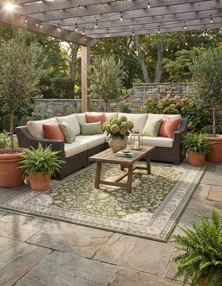 Detail image of 9' x 12'  Washable Traditional Indoor / Outdoor Rug