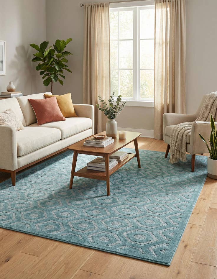 Detail image of 7' 10 x 7' 10 Easy-Clean Trellis Textured Indoor / Outdoor Square Rug