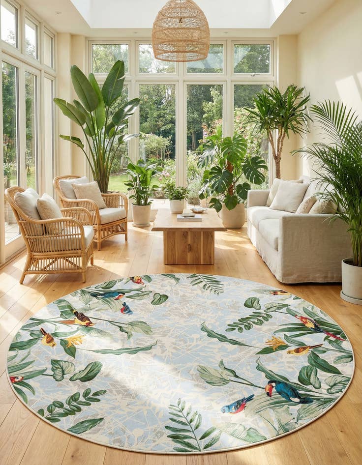 Detail image of 12' x 12' Easy-Clean Botanical Indoor / Outdoor Round Rug