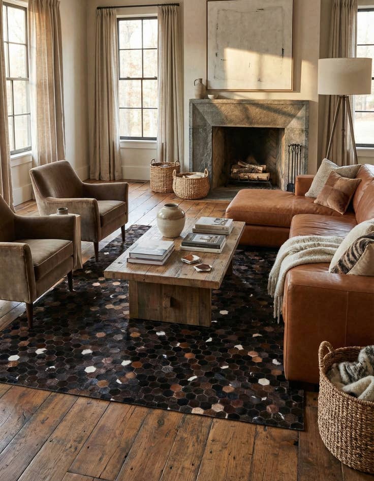 Detail image of 5' 1 x 8' Cowhide Leather Rug