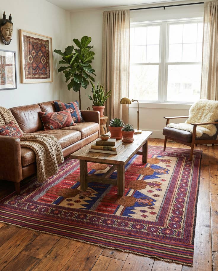 Detail image of 6' 5 x 9' 5 Hand Woven Sumak Wool Rug