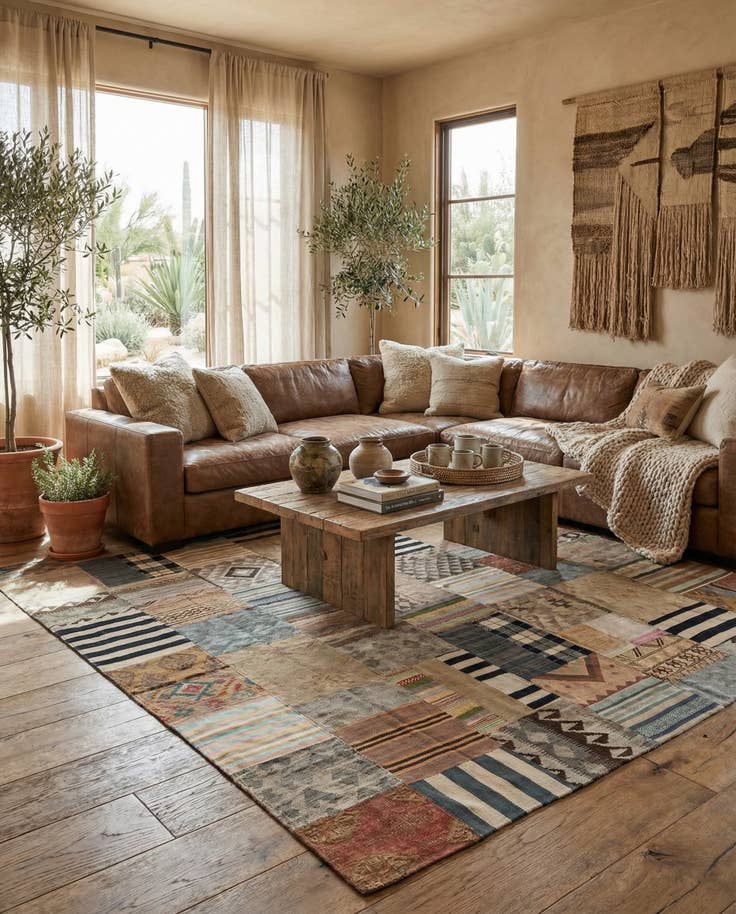 Detail image of 6' 8 x 9' 10 Hand Woven Kilim Patchwork Wool Rug