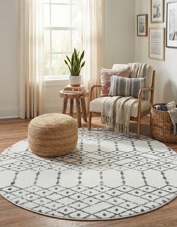 Ivory Black Paxon Trellis Round Rug