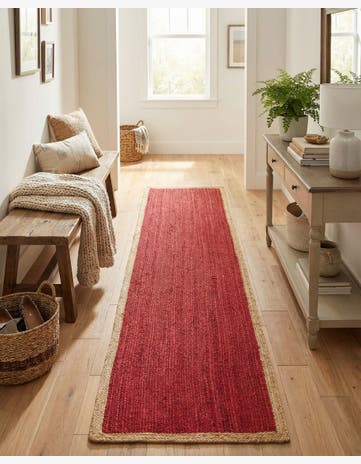 Red Handmade Braided Jute Runner Rug