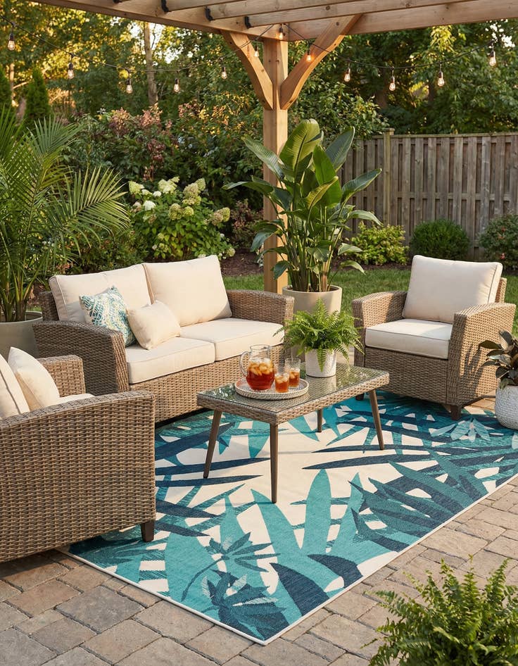 Detail image of 7' 10 x 10'  Washable Botanical Indoor / Outdoor Rug